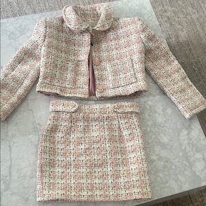 Chic Pink Tweed Skirt Suit Set